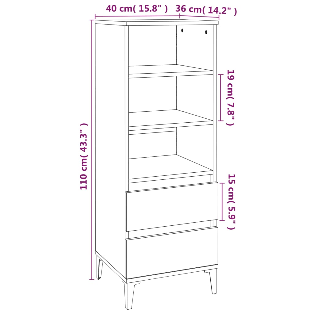 Visoka komoda hrasta sonome 40x36x110 cm od konstruiranog drva