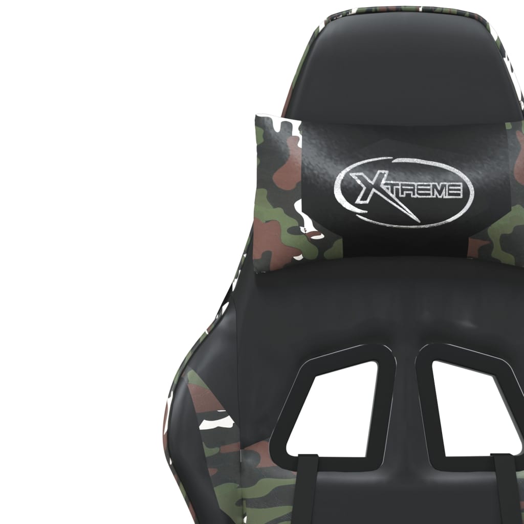 Igraća stolica s osloncem za noge crno-maskirna od umjetne kože