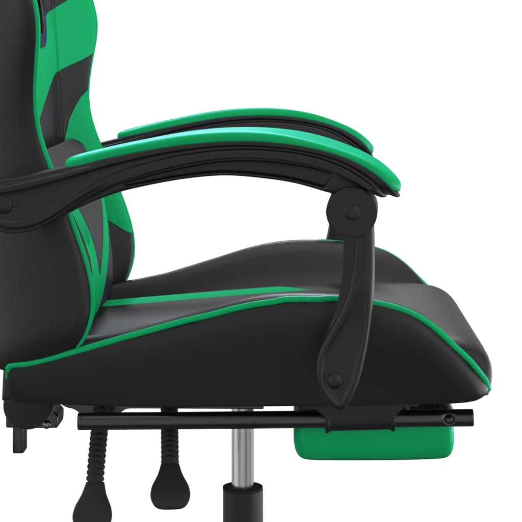 Igraća stolica od umjetne kože s osloncem za noge Crna i zelena