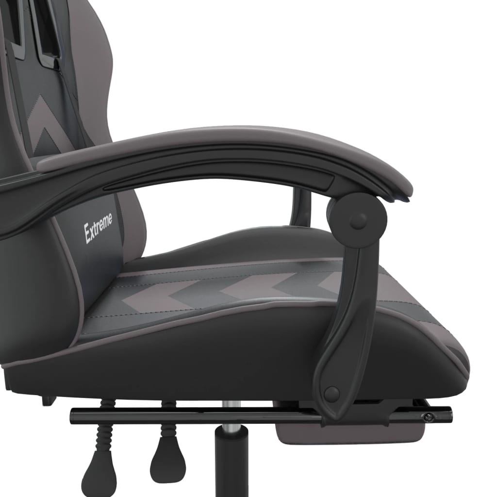 Igraća stolica od umjetne kože s osloncem za noge Crna i siva