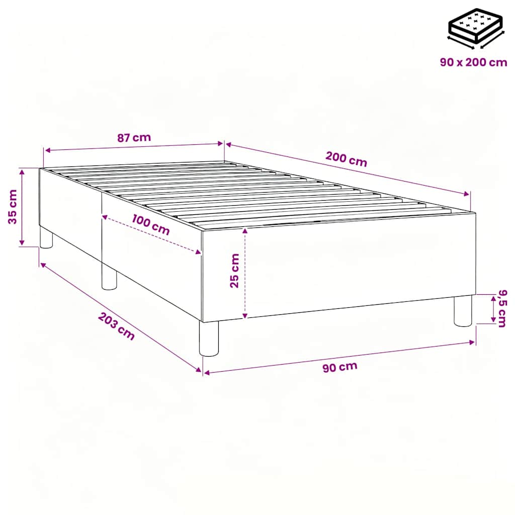 Okvir za krevet s oprugom tamnosivi 90x200 cm od tkanine