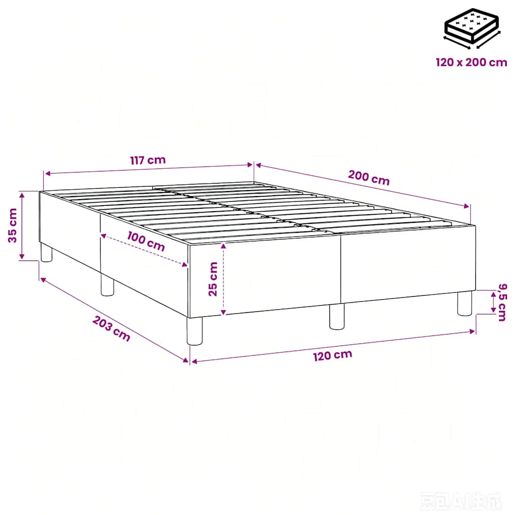 Okvir za krevet s oprugom crni 120 x 200 cm od tkanine