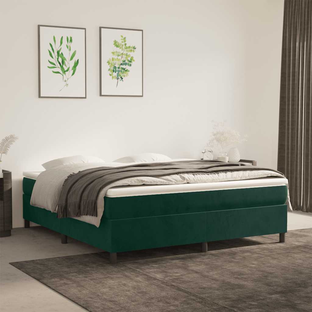 Okvir za krevet s oprugom tamnozeleni 160x200 cm baršunasti