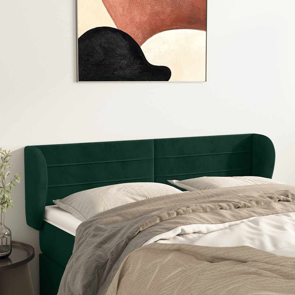 Uzglavlje s ušima tamnozeleno 147x23x78/88 cm baršunasto