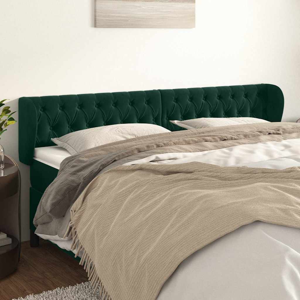 Uzglavlje s ušima tamnozeleno 183x23x78/88 cm baršunasto