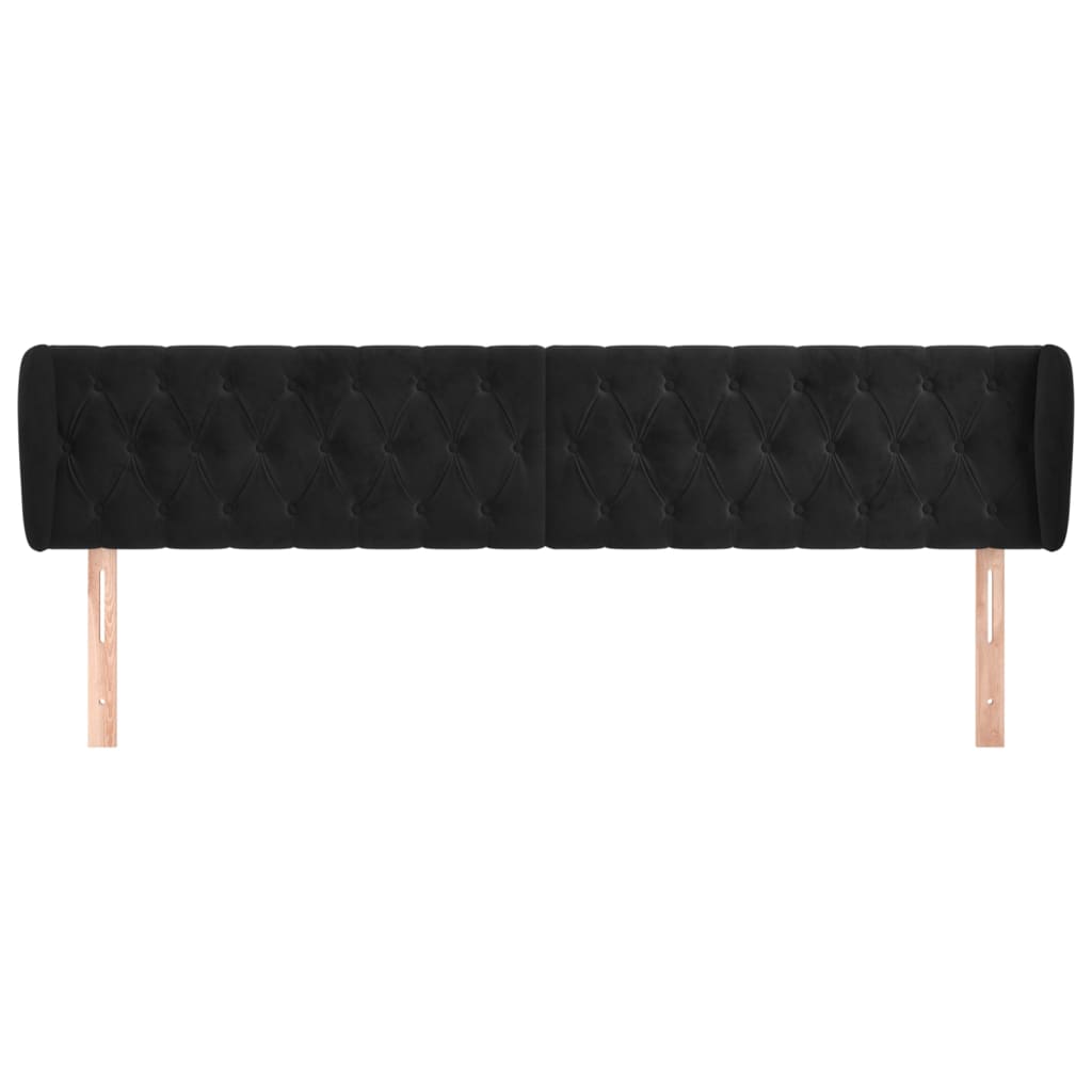 Uzglavlje s ušima crno 203x23x78/88 cm baršunasto