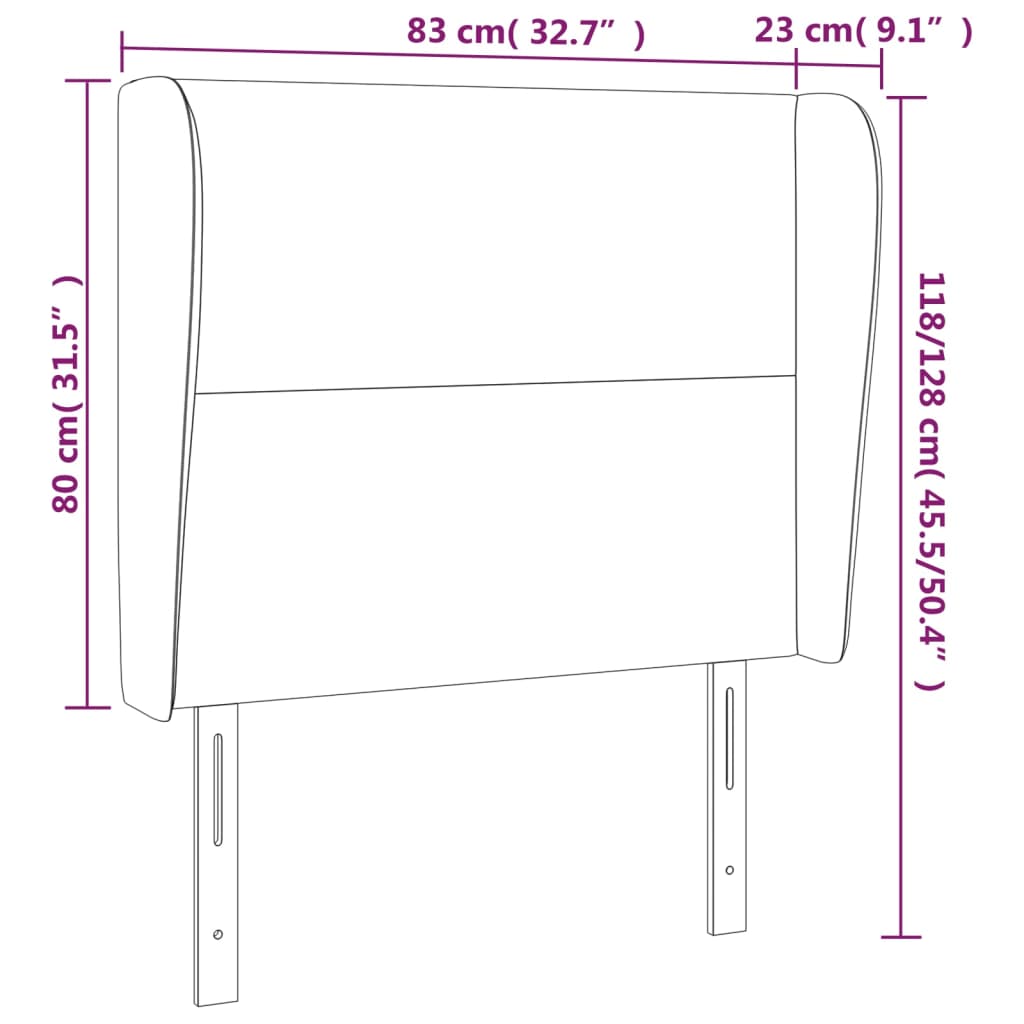 Uzglavlje s ušima crno 83 x 23 x 118/128 cm od tkanine
