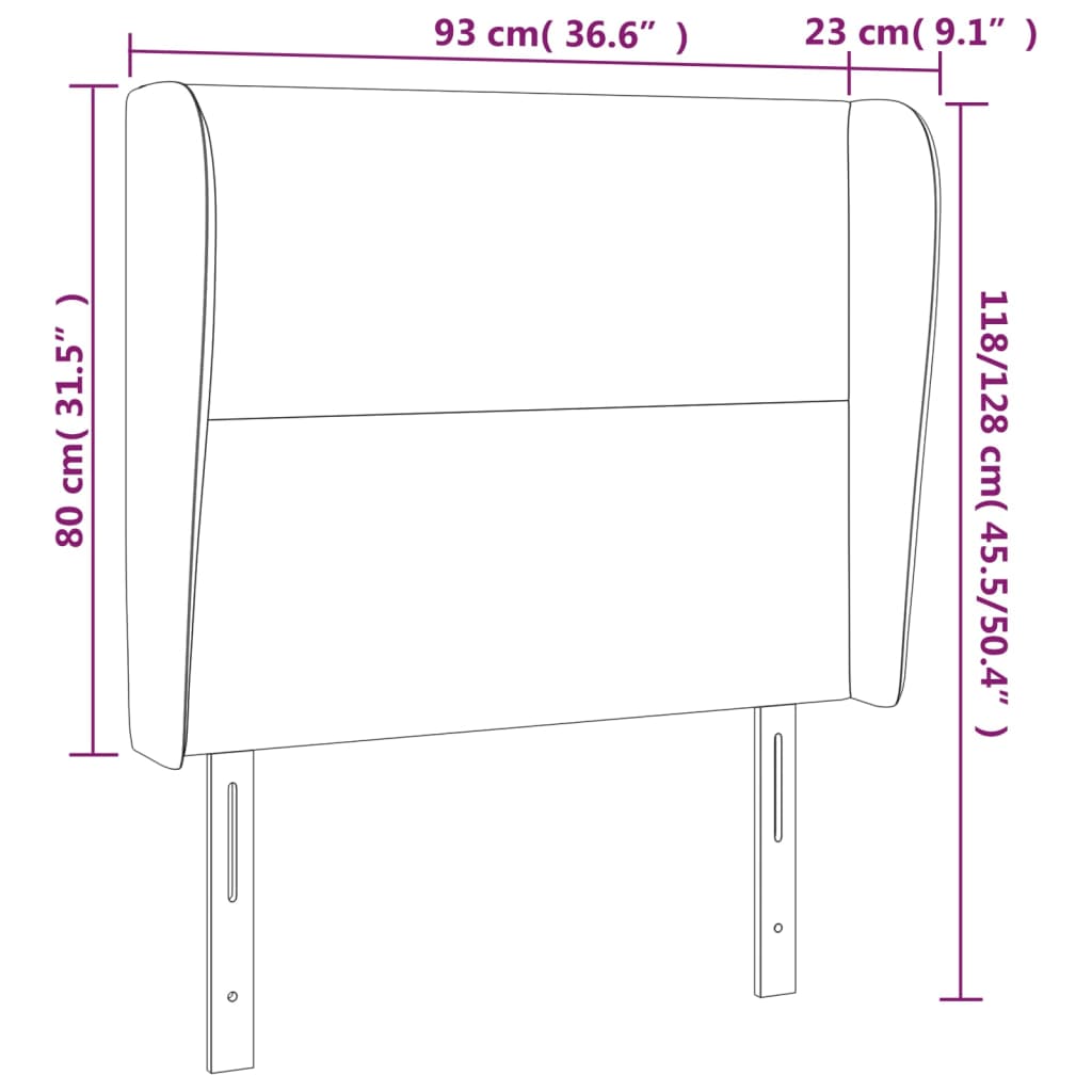 Uzglavlje s ušima ružičasto 93x23x118/128 cm baršunasto