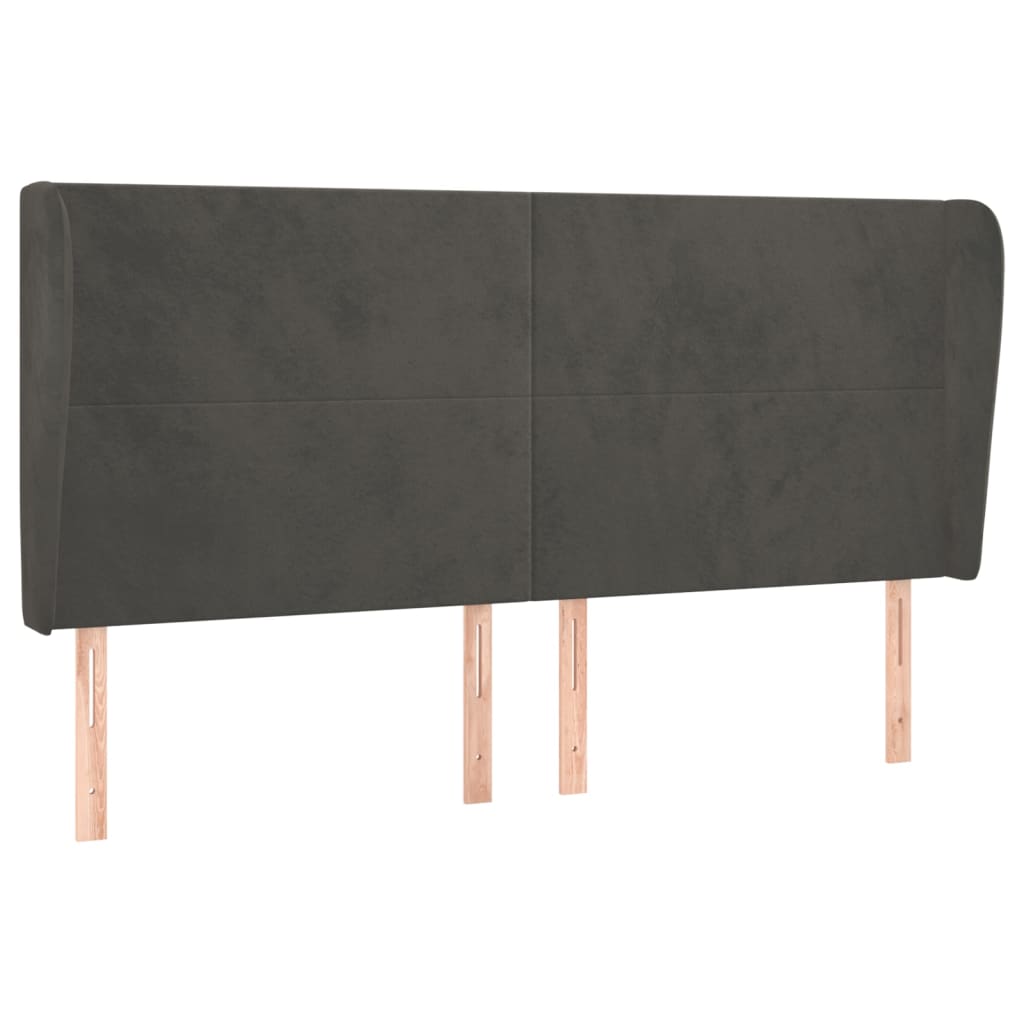 Uzglavlje s ušima tamnosivo 163x23x118/128 cm baršunasto