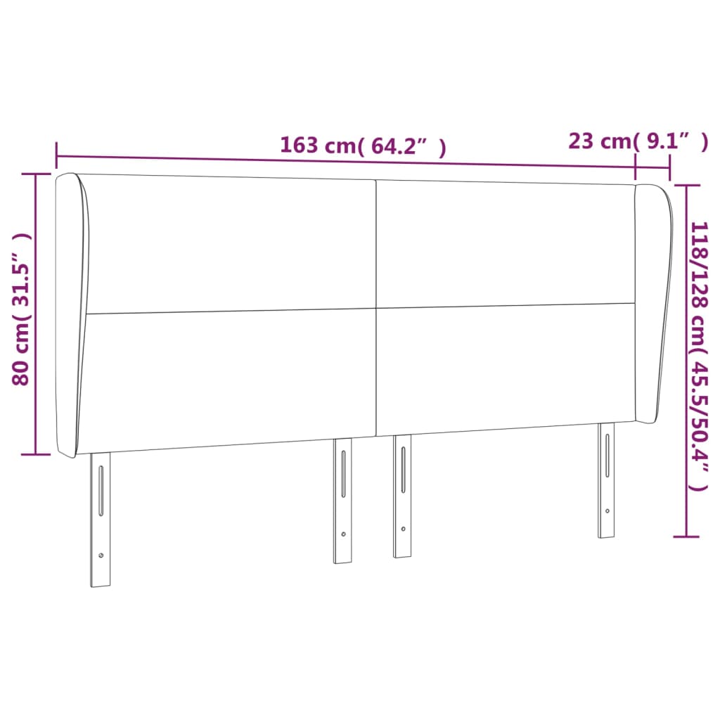Uzglavlje s ušima crno 163x23x118/128 cm baršunasto