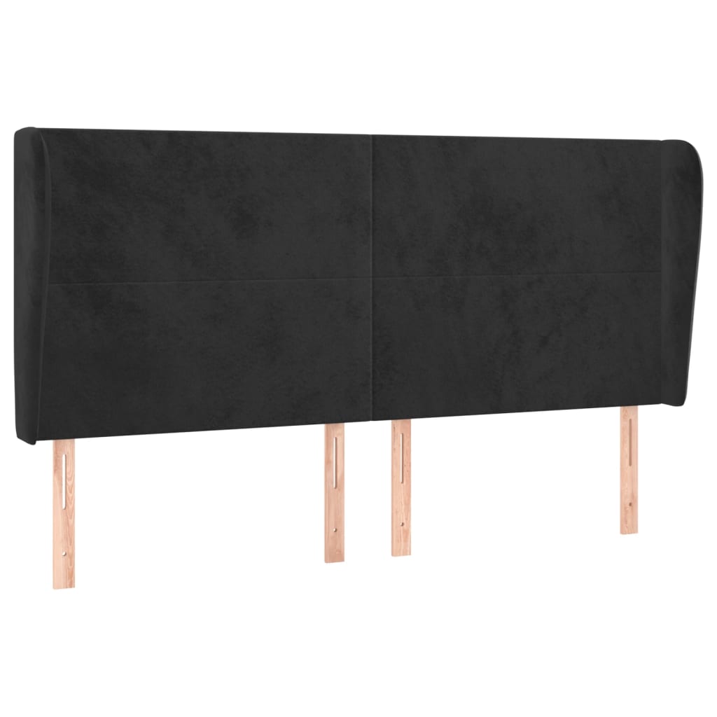 Uzglavlje s ušima crno 183x23x118/128 cm baršunasto