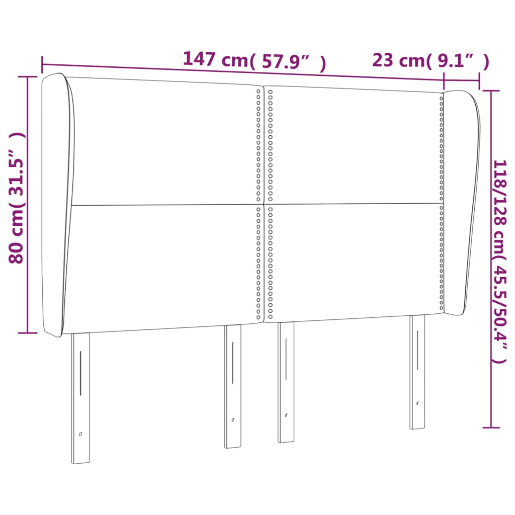 Uzglavlje s ušima crno 147x23x118/128 cm od tkanine