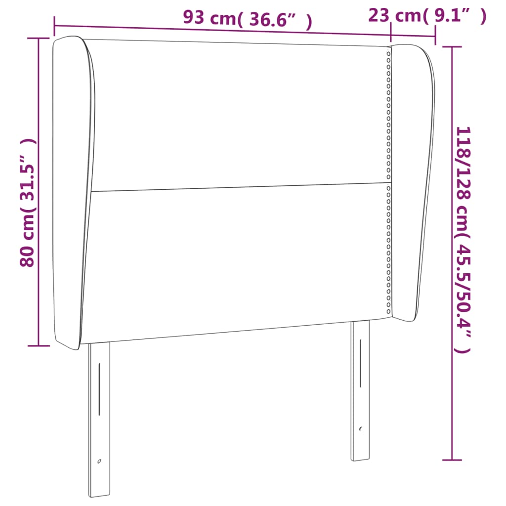 Uzglavlje s ušima tamnosivo 93x23x118/128 cm baršunasto