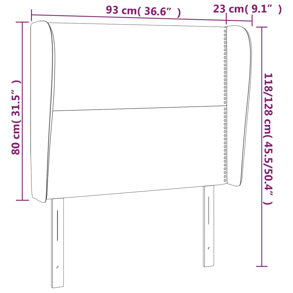 Uzglavlje s ušima ružičasto 93x23x118/128 cm baršunasto