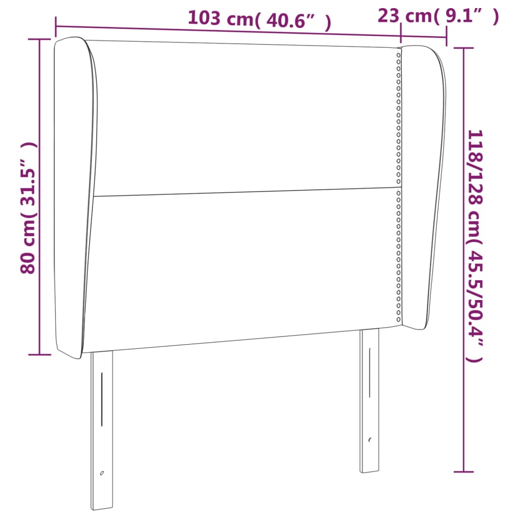 Uzglavlje s ušima svjetlosivo 103x23x118/128 cm baršunasto