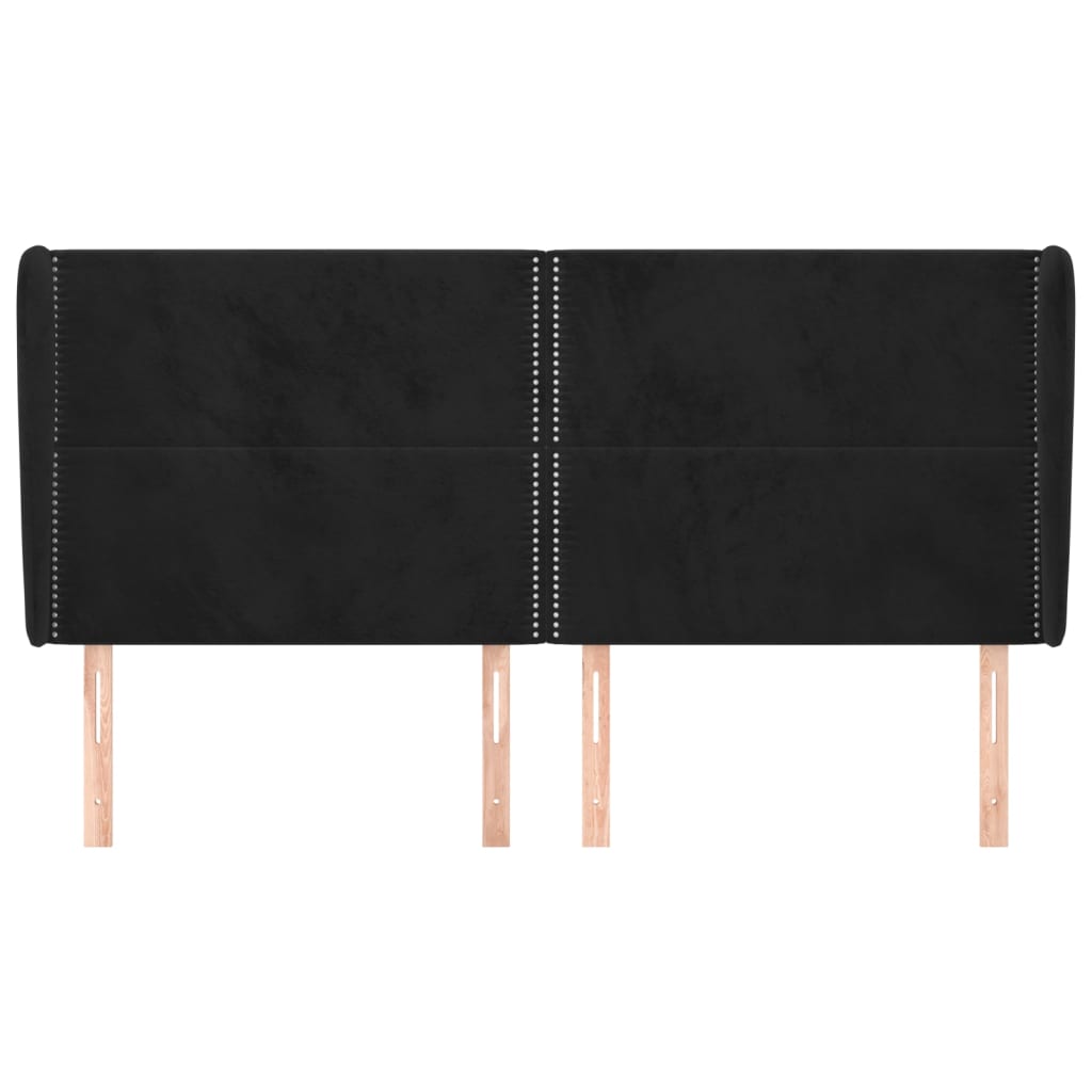 Uzglavlje s ušima crno 183x23x118/128 cm baršunasto