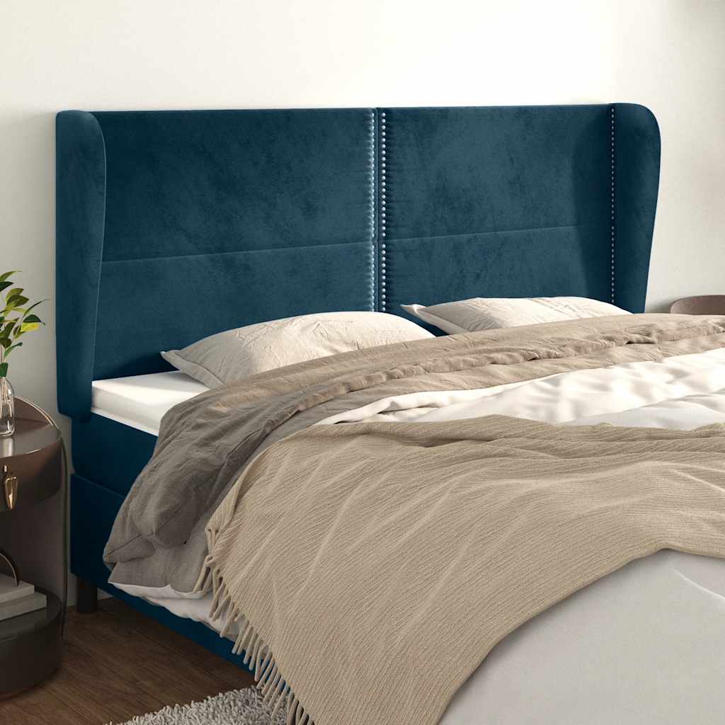 Uzglavlje s ušima tamnoplavo 203x23x118/128 cm baršunasto