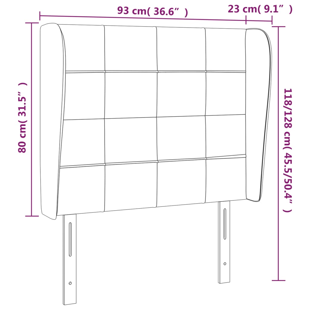 Uzglavlje s ušima tamnosivo 93x23x118/128 cm od tkanine