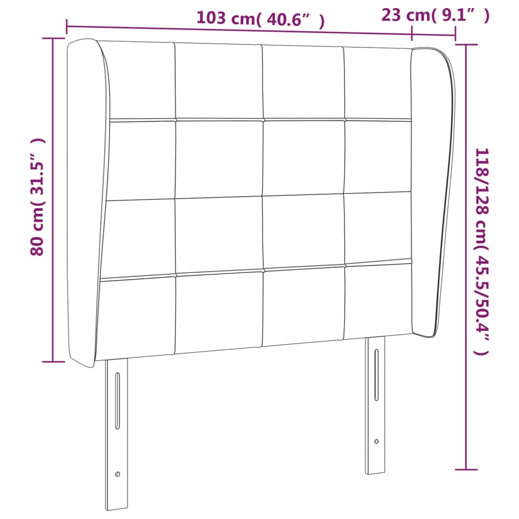 Uzglavlje s ušima tamnosivo 103x23x118/128 cm baršunasto
