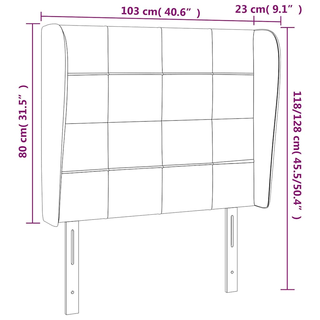 Uzglavlje s ušima tamnozeleno 103x23x118/128 cm baršunasto