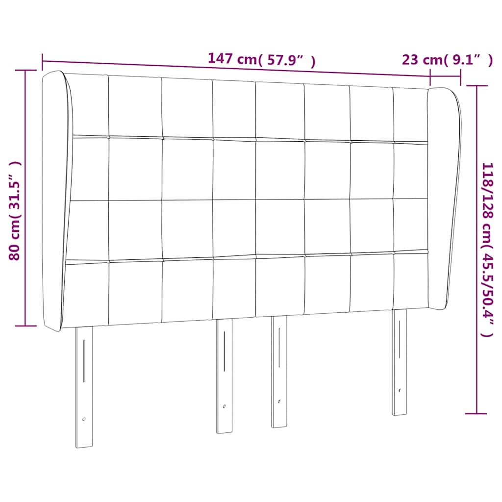 Uzglavlje s ušima tamnoplavo 147x23x118/128 cm baršunasto