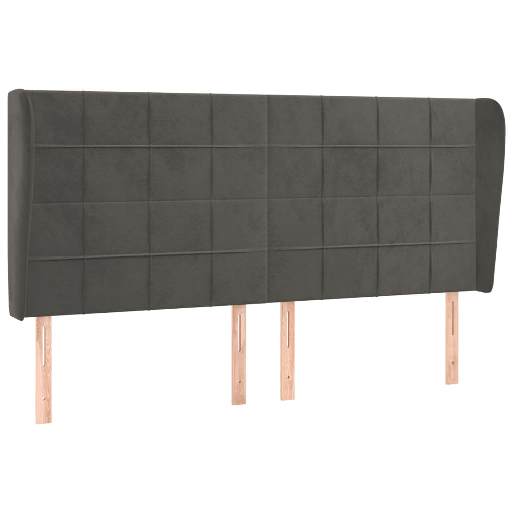 Uzglavlje s ušima tamnosivo 183x23x118/128 cm baršunasto