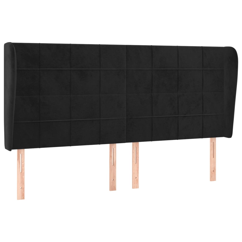 Uzglavlje s ušima crno 183x23x118/128 cm baršunasto