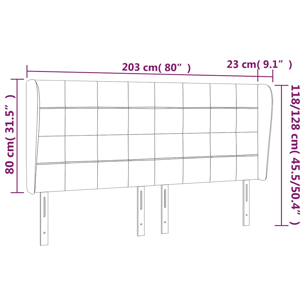 Uzglavlje s ušima tamnozeleno 203x23x118/128 cm baršunasto