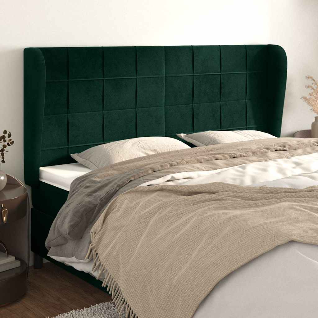 Uzglavlje s ušima tamnozeleno 203x23x118/128 cm baršunasto