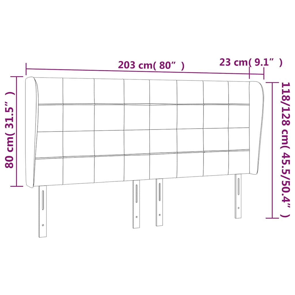Uzglavlje s ušima tamnoplavo 203x23x118/128 cm baršunasto