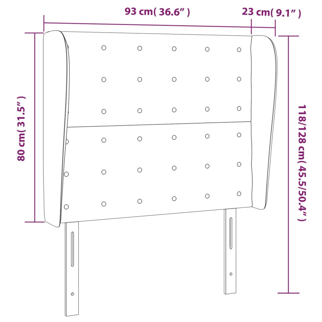 Uzglavlje s ušima crno 93x23x118/128 cm od umjetne kože