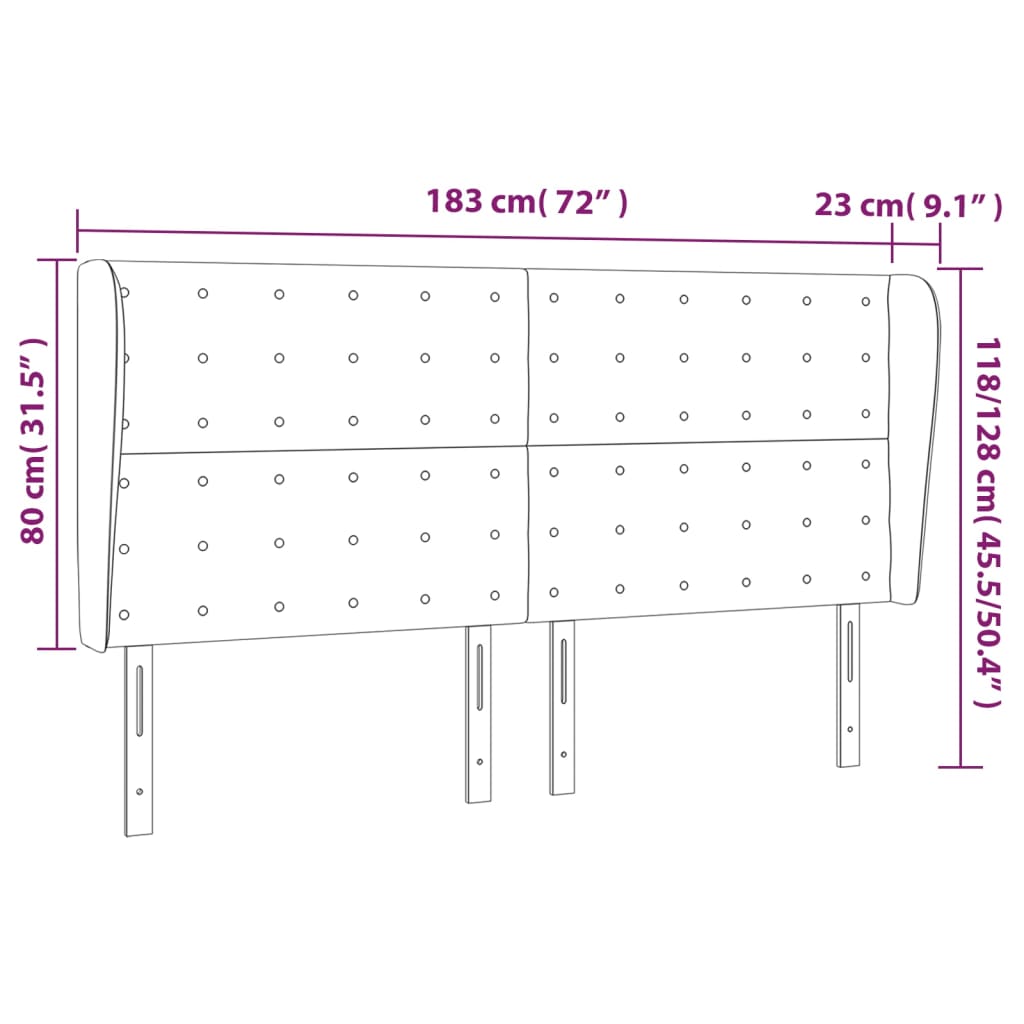 Uzglavlje s ušima boja cappuccina 183x23x118/128cm umjetna koža