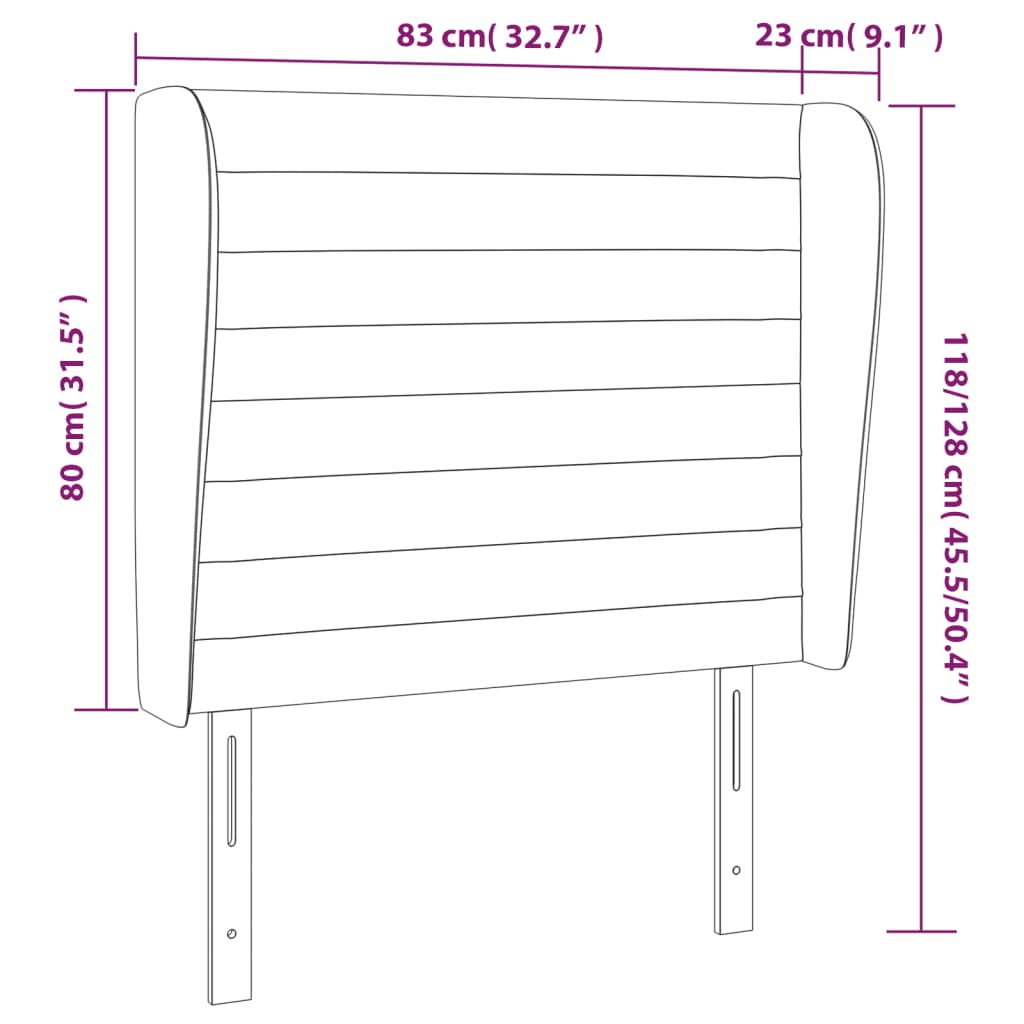 Uzglavlje s ušima tamnosivo 83 x 23 x 118/128 cm od tkanine
