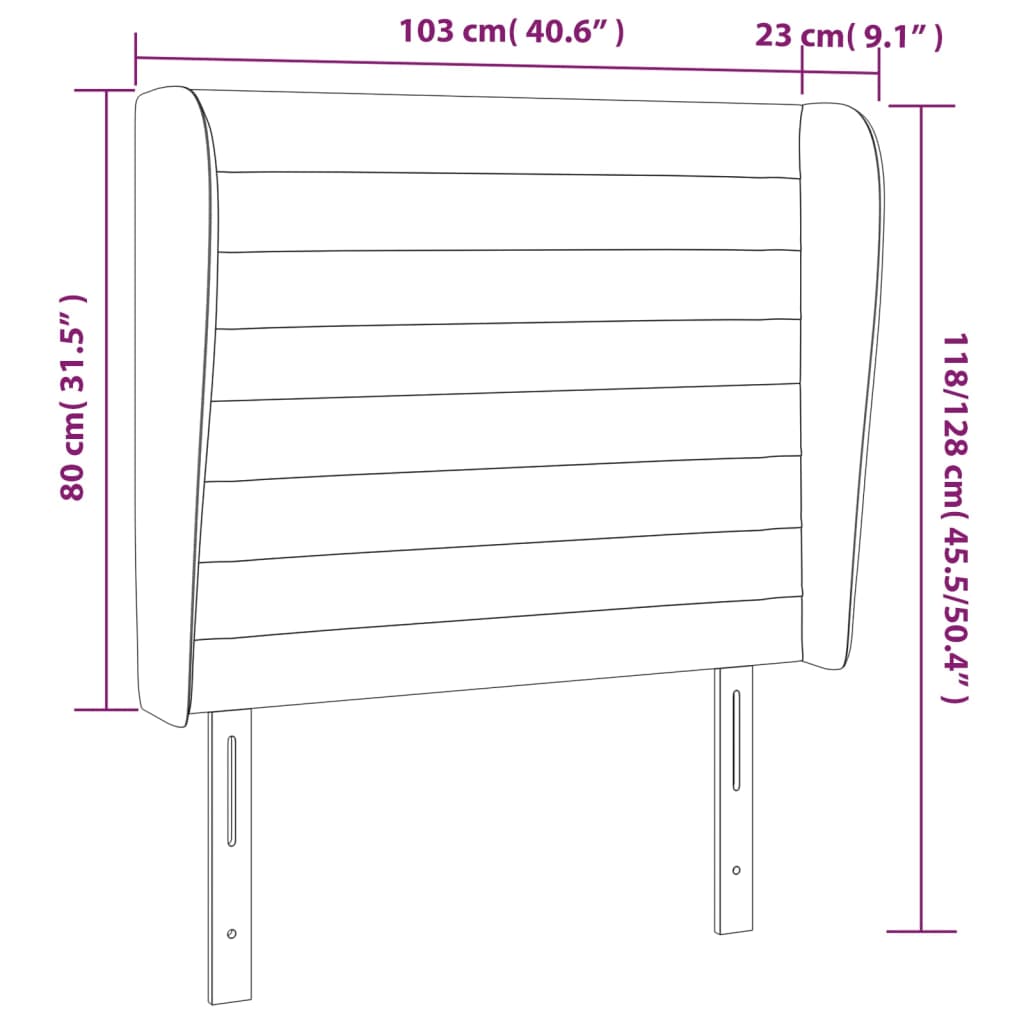 Uzglavlje s ušima crno 103x23x118/128 cm od tkanine