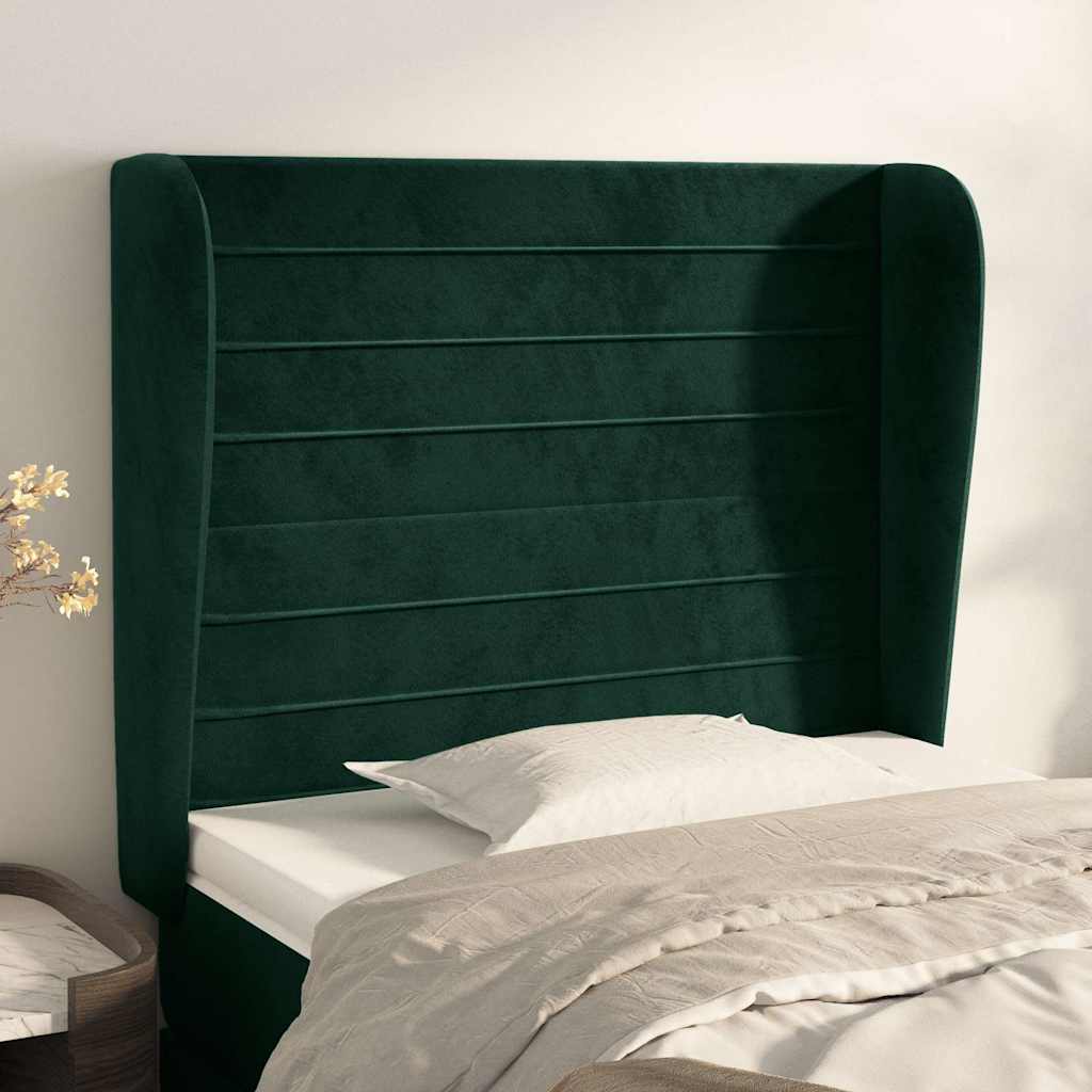 Uzglavlje s ušima tamnozeleno 83 x 23 x 118/128 cm baršunasto