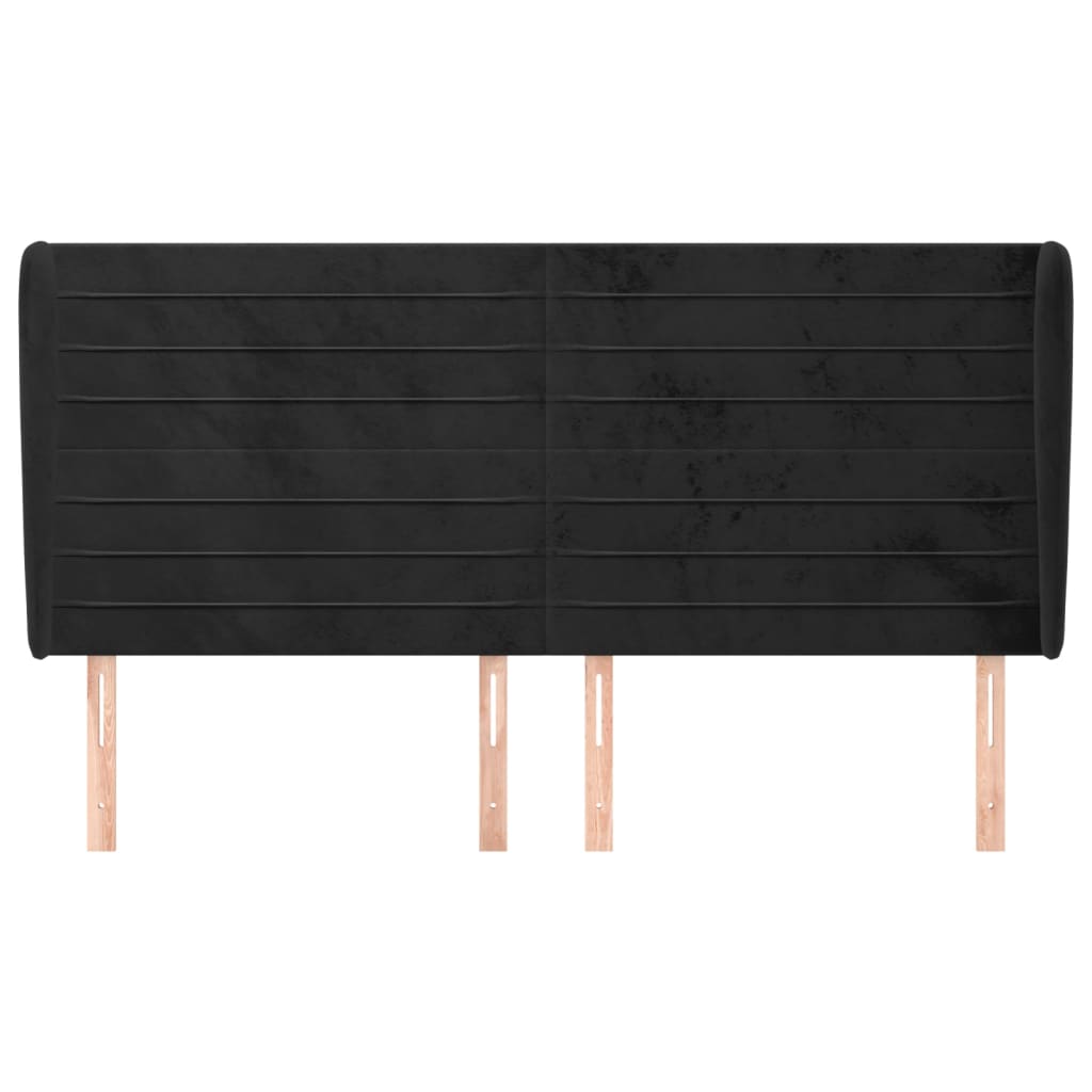Uzglavlje s ušima crno 203x23x118/128 cm baršunasto