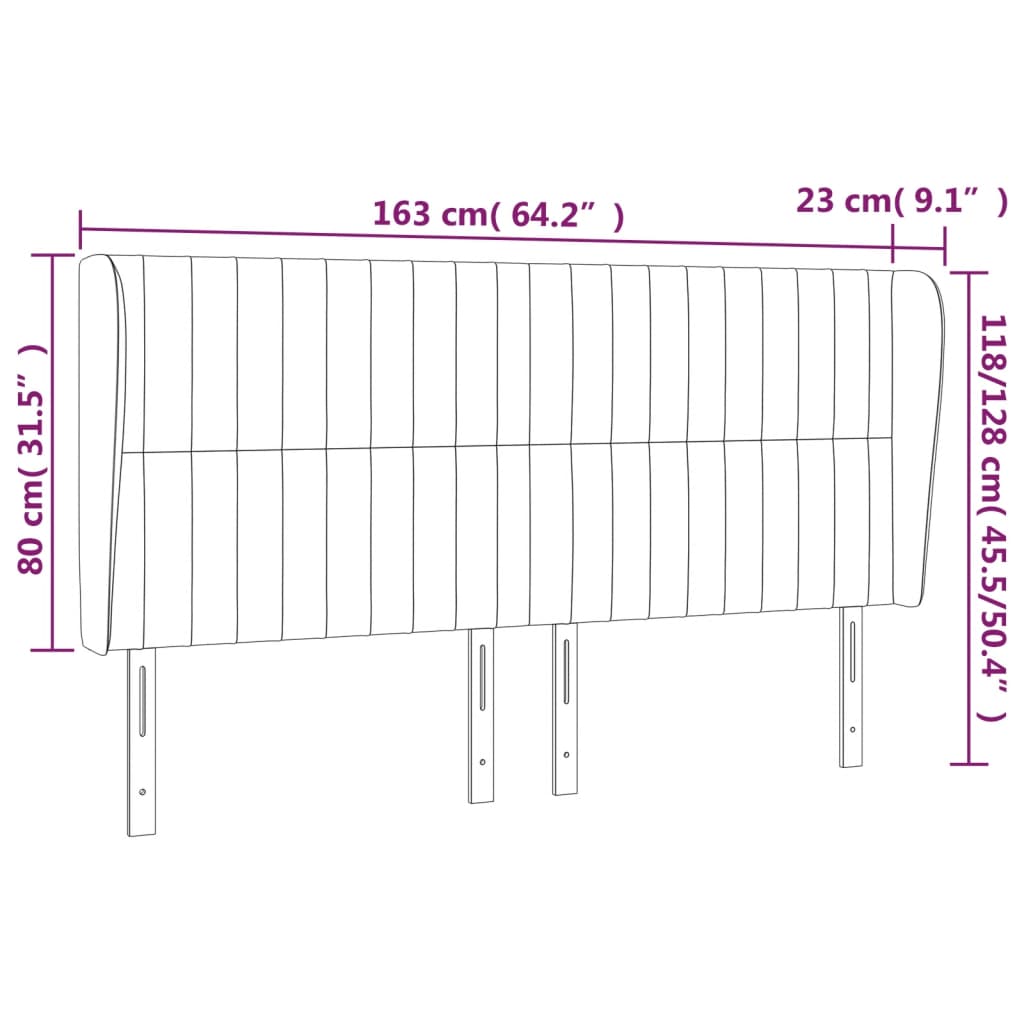 Uzglavlje s ušima crno 163x23x118/128 cm baršunasto