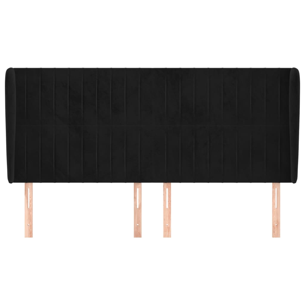 Uzglavlje s ušima crno 203x23x118/128 cm baršunasto