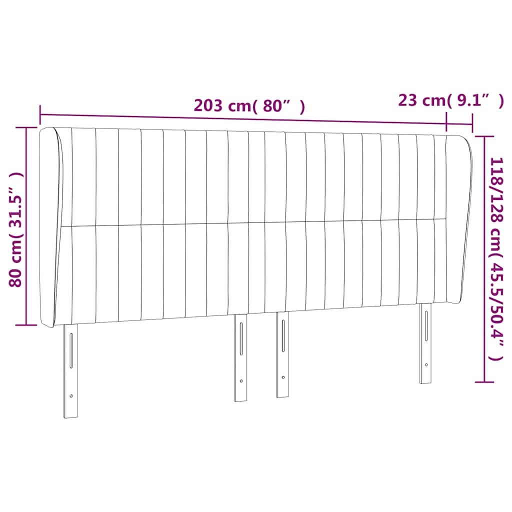 Uzglavlje s ušima tamnoplavo 203x23x118/128 cm baršunasto