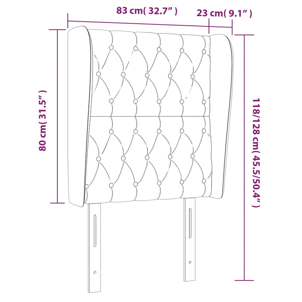 Uzglavlje s ušima tamnosivo 83 x 23 x 118/128 cm baršunasto