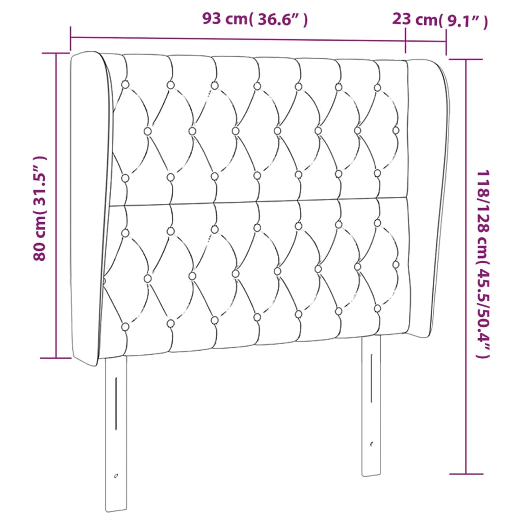 Uzglavlje s ušima svjetlosivo 93x23x118/128 cm baršunasto
