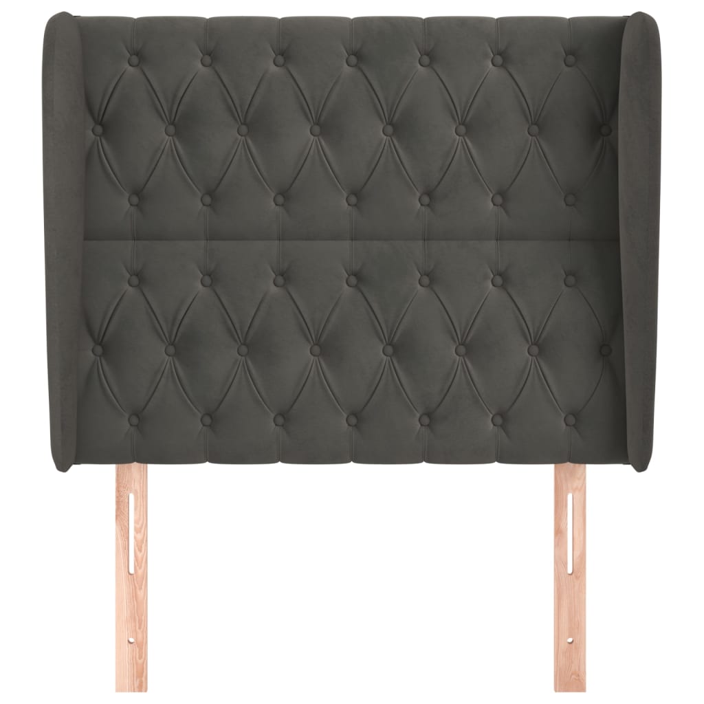 Uzglavlje s ušima tamnosivo 93x23x118/128 cm baršunasto