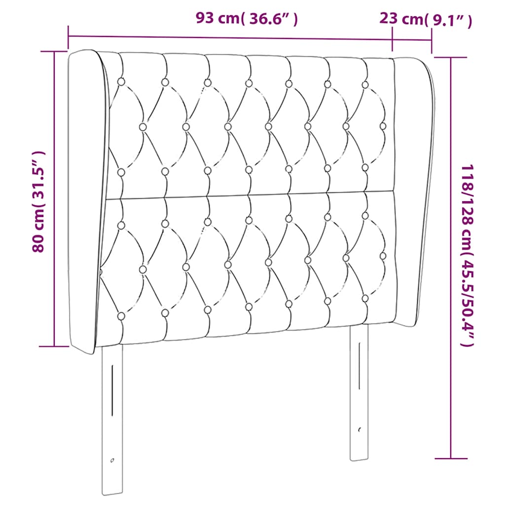 Uzglavlje s ušima tamnoplavo 93x23x118/128 cm baršunasto