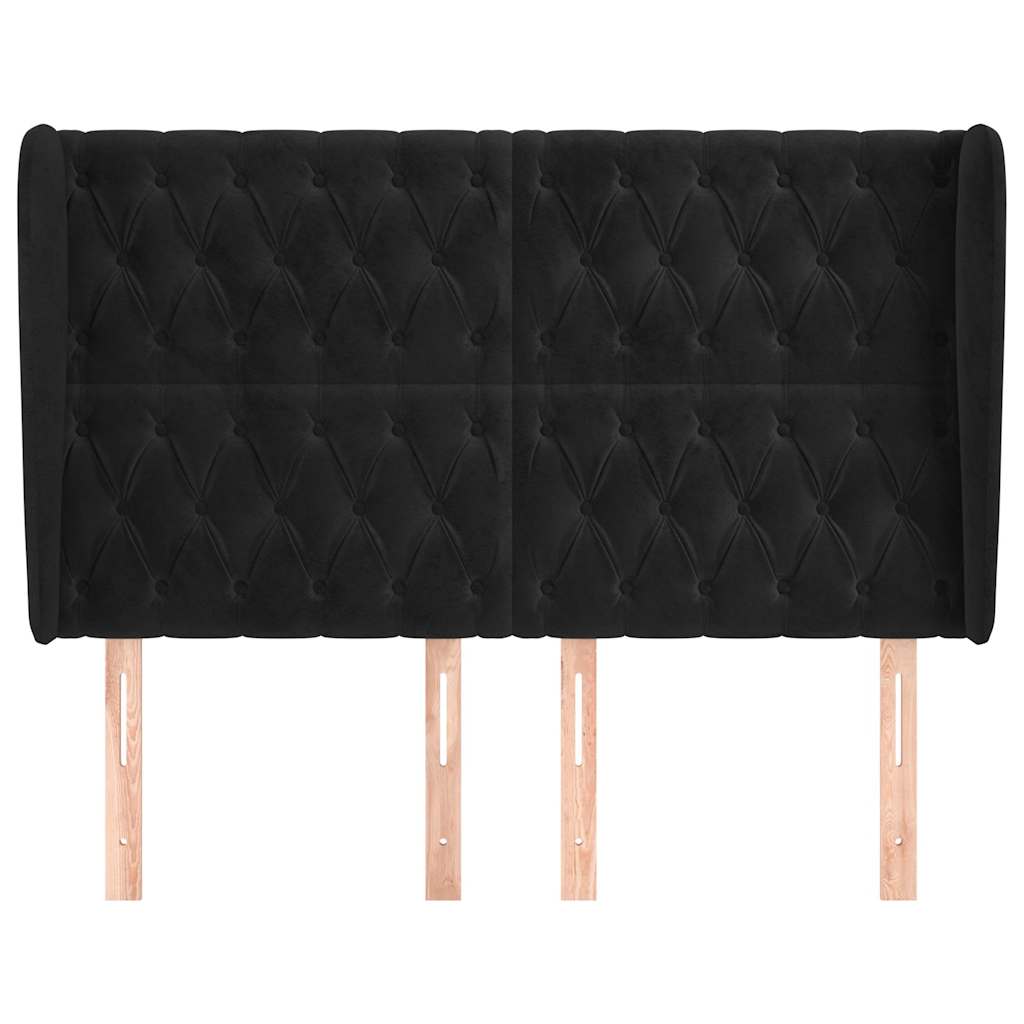Uzglavlje s ušima crno 147x23x118/128 cm baršunasto