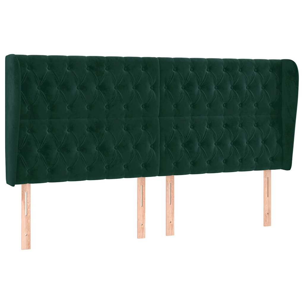 Uzglavlje s ušima tamnozeleno 203x23x118/128 cm baršunasto