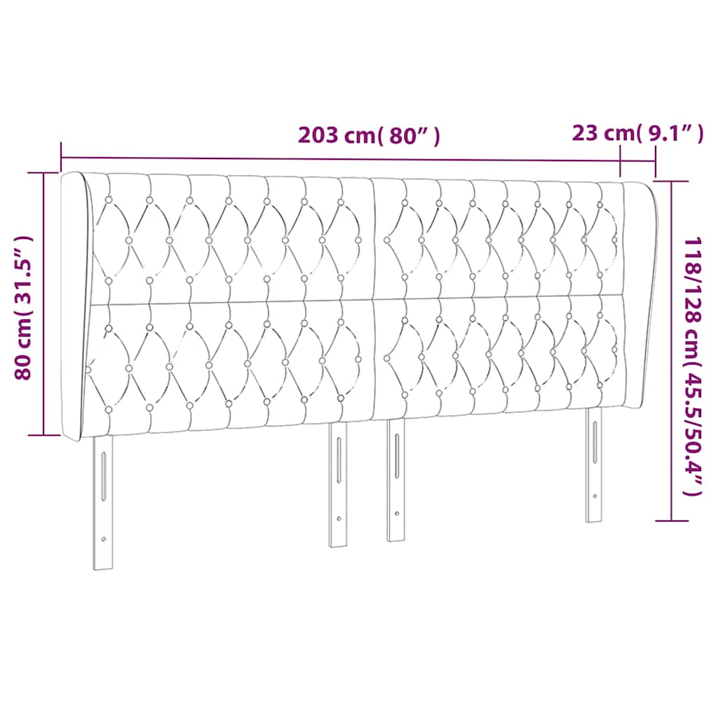 Uzglavlje s ušima tamnozeleno 203x23x118/128 cm baršunasto