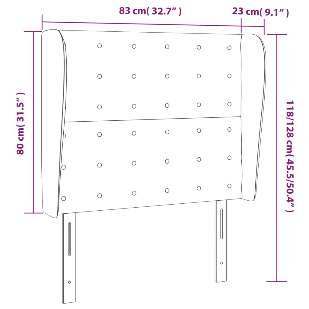 Uzglavlje s ušima svjetlosivo 83 x 23 x 118/128 cm od tkanine