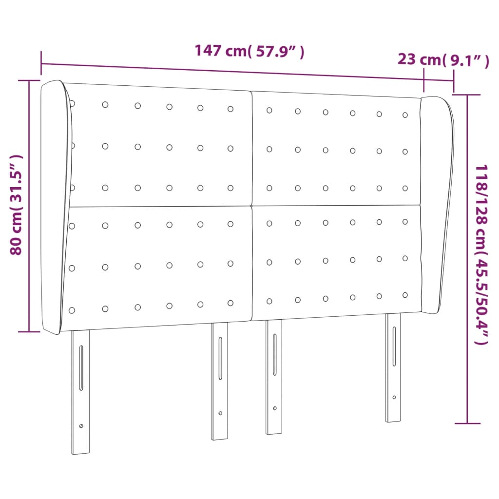 Uzglavlje s ušima crno 147x23x118/128 cm od tkanine