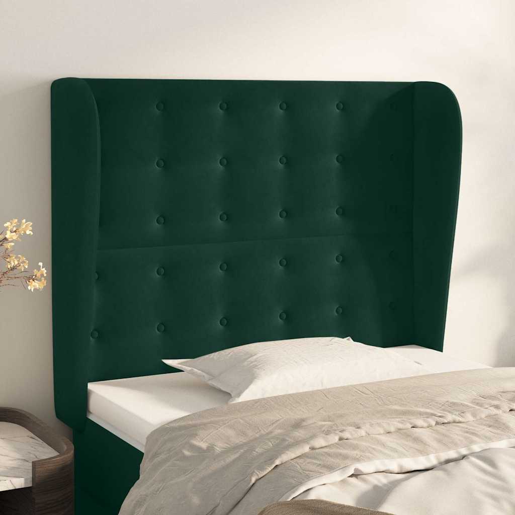 Uzglavlje s ušima tamnozeleno 93x23x118/128 cm baršunasto