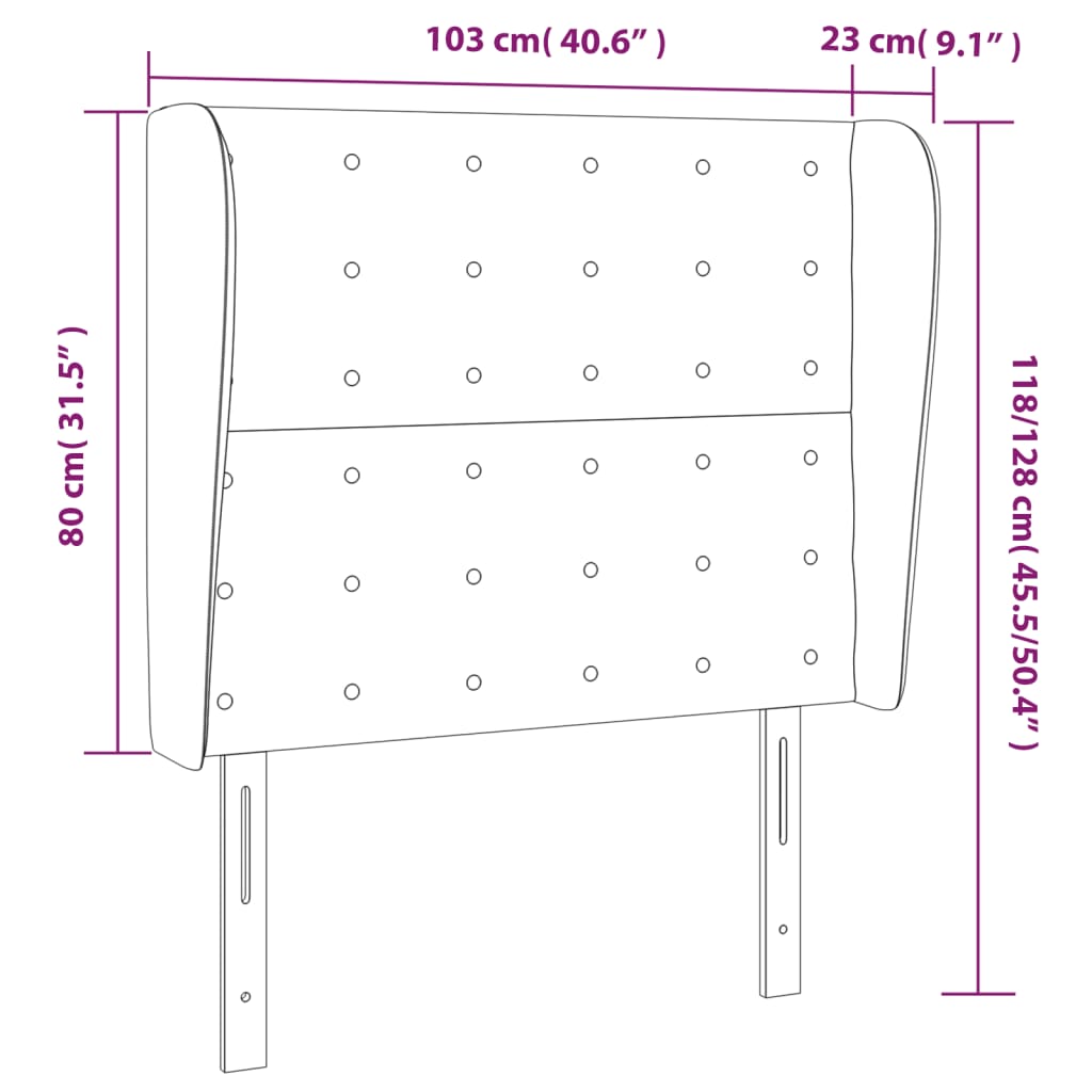 Uzglavlje s ušima svjetlosivo 103x23x118/128 cm baršunasto